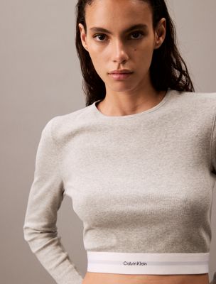 grey heather cropped lounge t-shirt - cotton stretch rib voor dames - calvin klein