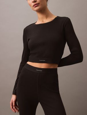 black cropped lounge t-shirt - modern rib for women calvin klein