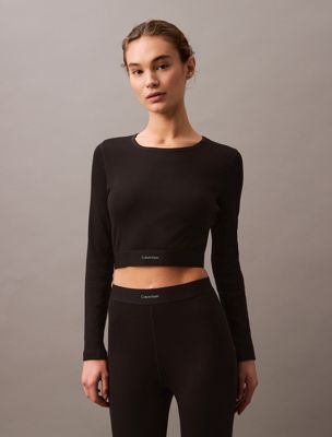 black cropped lounge t-shirt - modern rib for women calvin klein