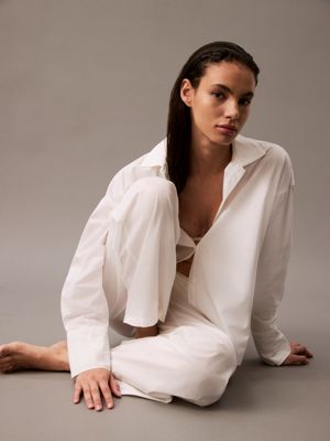 white cotton poplin pyjama pants for women calvin klein