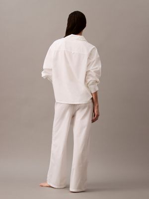 pantaloni pigiama in popeline di cotone white da donne calvin klein