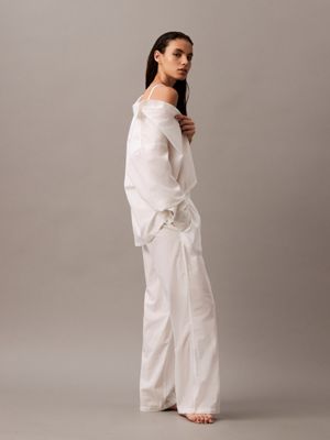pantaloni pigiama in popeline di cotone white da donne calvin klein