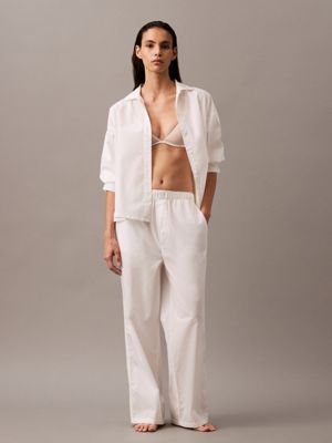 white cotton poplin pyjama pants for women calvin klein