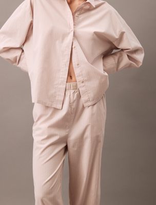 steady stripe_gray morn cotton poplin pyjama pants for women calvin klein