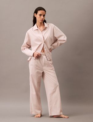 beige cotton poplin pyjama pants for women calvin klein