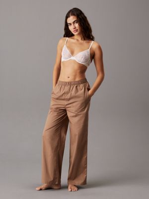 soft mocha cotton poplin pyjama pants for women calvin klein