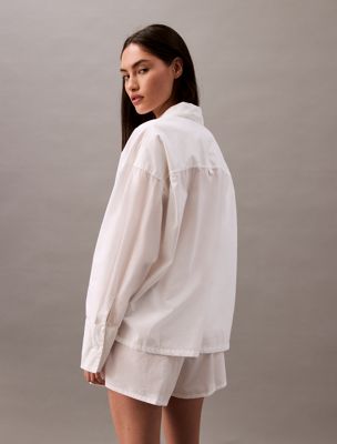 white cotton poplin pyjama top for women calvin klein