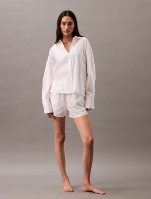 white cotton poplin pyjama top for women calvin klein