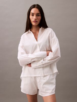 white cotton poplin pyjama top for women calvin klein