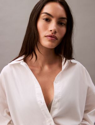 white cotton poplin pyjama top for women calvin klein