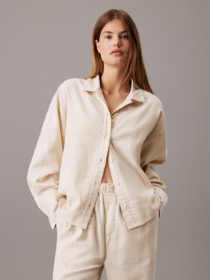 beige cotton flannel pyjama top for women calvin klein