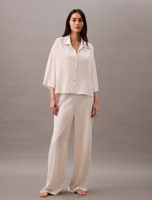 white soft viscose pyjama pants for women calvin klein