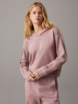 beige cotton fleece lounge hoodie for women calvin klein