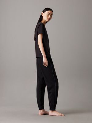 black cotton fleece lounge joggers for women calvin klein