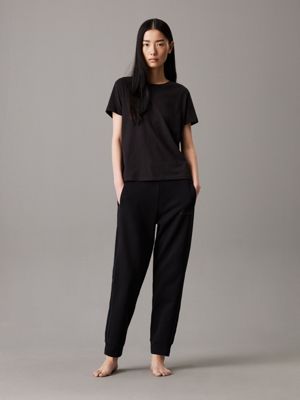 black cotton fleece lounge joggers for women calvin klein