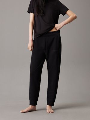 black cotton fleece lounge joggers for women calvin klein