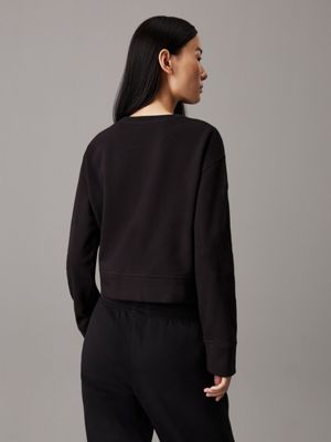 black cotton fleece lounge sweatshirt for women calvin klein