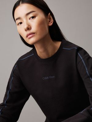 black cotton fleece lounge sweatshirt for women calvin klein