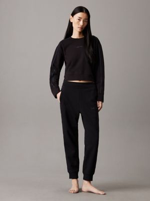 black cotton fleece lounge sweatshirt for women calvin klein