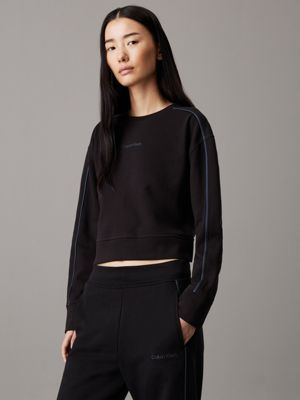 black cotton fleece lounge sweatshirt for women calvin klein