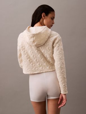 ivory logo quilted lounge hoodie for women calvin klein