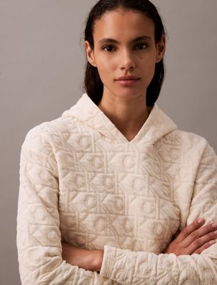 white logo quilted lounge hoodie for women calvin klein