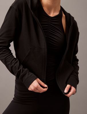 black lounge zip up hoodie - modern terry for women calvin klein