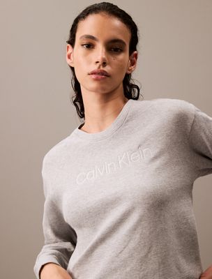 grey heather relaxed lounge sweatshirt - modern terry for women calvin klein