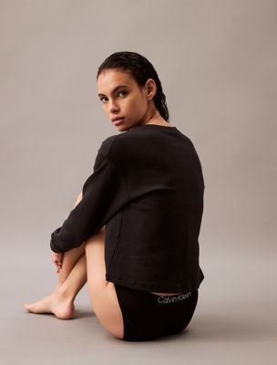 black relaxed lounge sweatshirt - modern terry for women calvin klein