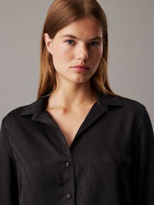 holiday shine black pyjama top - satin jacquard for women calvin klein