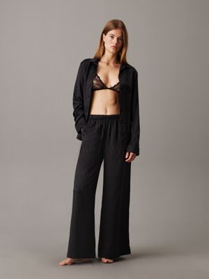 holiday shine black pyjama top - satin jacquard for women calvin klein