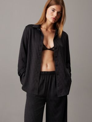 black pyjama top - satin jacquard for women calvin klein