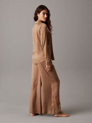 soft mocha pyjama top - satin jacquard for women calvin klein