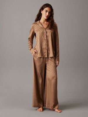 soft mocha pyjama top - satin jacquard for women calvin klein