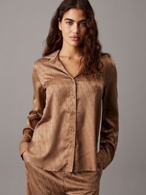 brown pyjama top - satin jacquard for women calvin klein