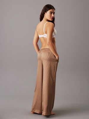 soft mocha pyjama pants - satin jacquard for women calvin klein