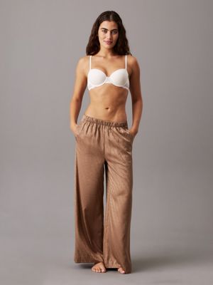 soft mocha pyjama pants - satin jacquard for women calvin klein