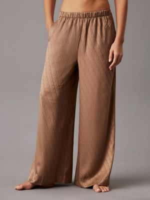 brown pyjama pants - satin jacquard for women calvin klein