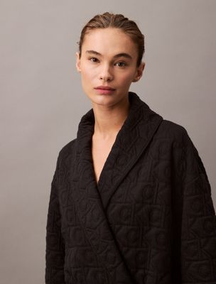 black logo quilted bathrobe for women calvin klein