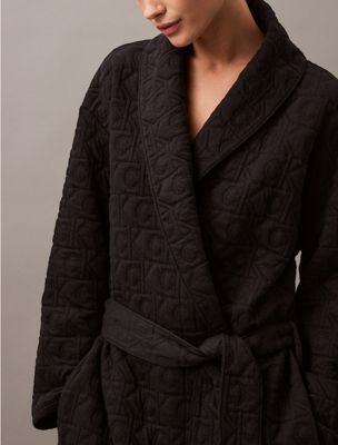 black logo quilted bathrobe for women calvin klein