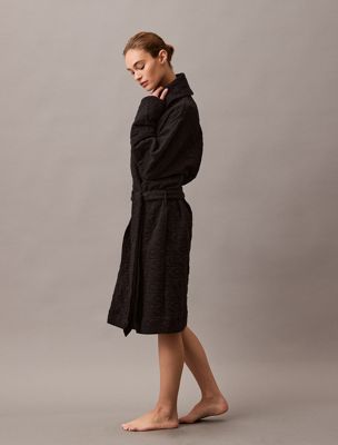 black logo quilted bathrobe for women calvin klein