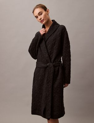 black logo quilted bathrobe for women calvin klein