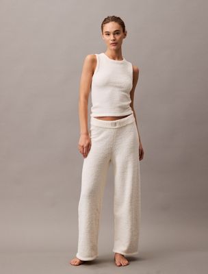 white plush knit lounge joggers for women calvin klein