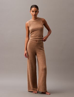 brown plush knit lounge joggers for women calvin klein