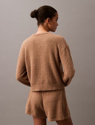 truffle brown plush knit lounge jumper for women calvin klein