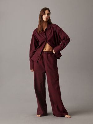 brown cotton flannel pyjama set for women calvin klein