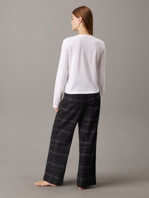 white (tee) / charcoal grey cotton pyjama set for women calvin klein