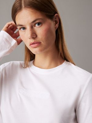 white (tee) / charcoal grey bawełniana piżama dla kobiety - calvin klein
