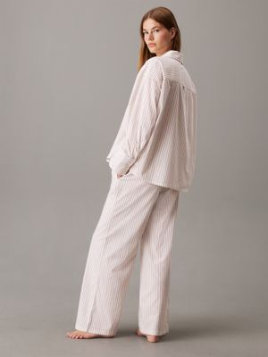 steady stripe_ivory cotton poplin pyjama set for women calvin klein