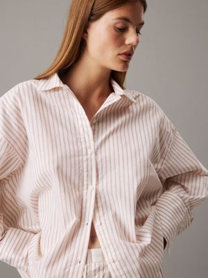 steady stripe_ivory cotton poplin pyjama set for women calvin klein